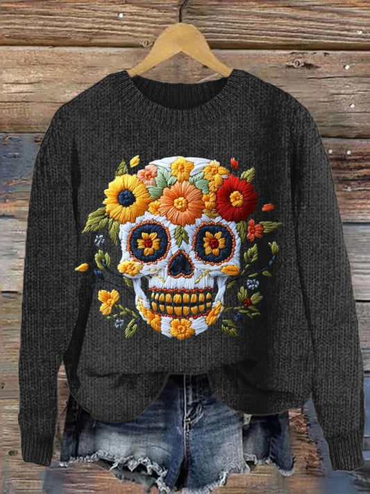 Vintage Mexican Day Of The Dead Art Print Casual I Wygodny Sweter