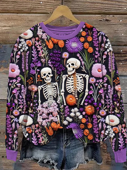 Vintage Mexican Day Of The Dead Art Print Casual I Wygodny Sweter