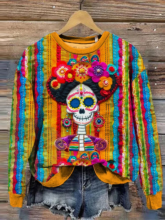 Vintage Mexican Day Of The Dead Art Print Casual I Wygodny Sweter