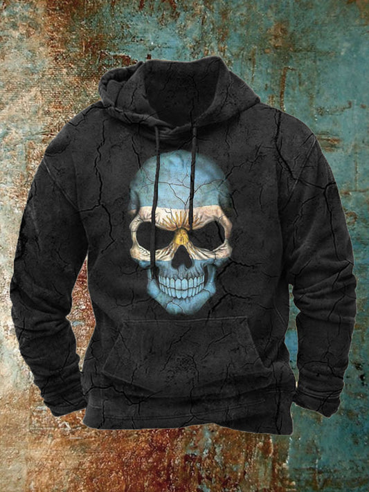 Męska koszulka z kapturem w stylu retro z nadrukiem z długim rękawem