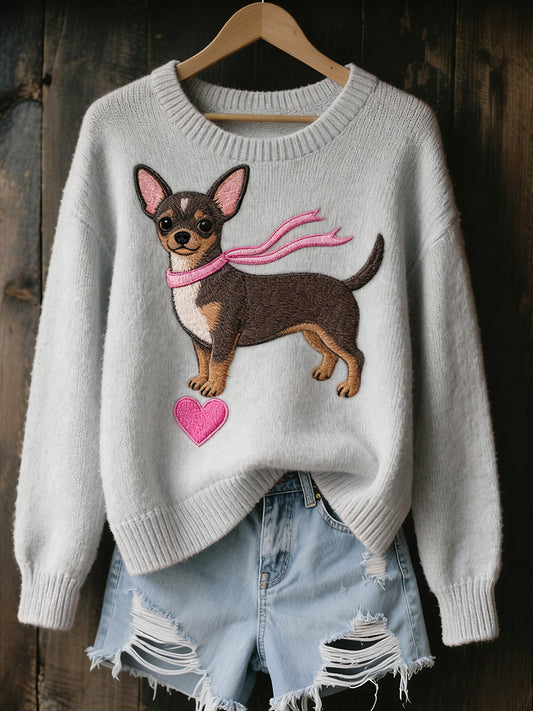 Damski Vintage Art Animal Print Przytulny sweter z dzianiny