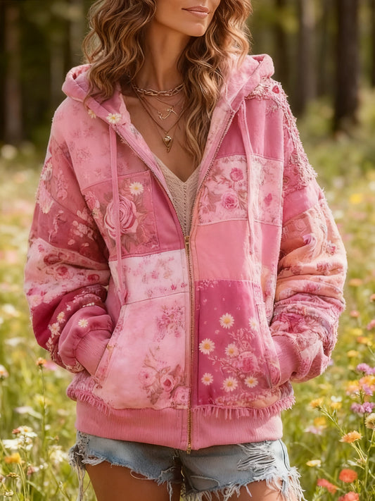 Damska bluza z kapturem z kwiatowym nadrukiem