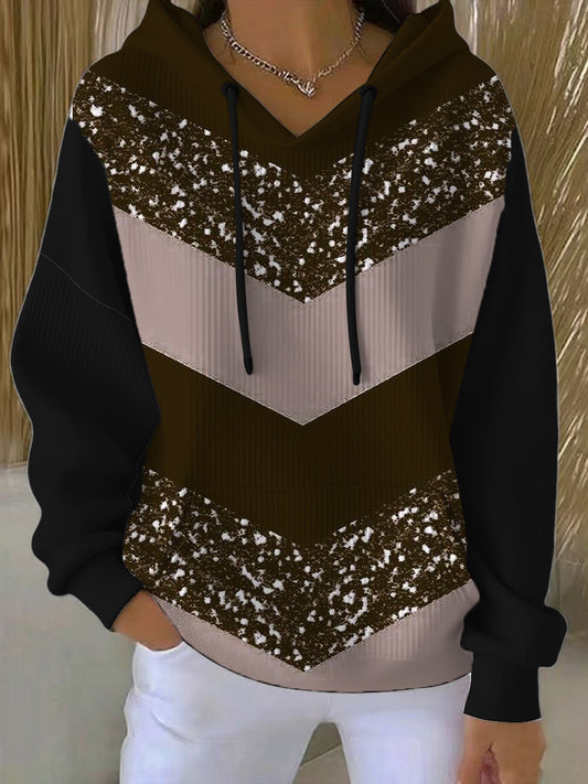 Damska bluza z kapturem w kolorze brązowo-czarnym wzór Chevron