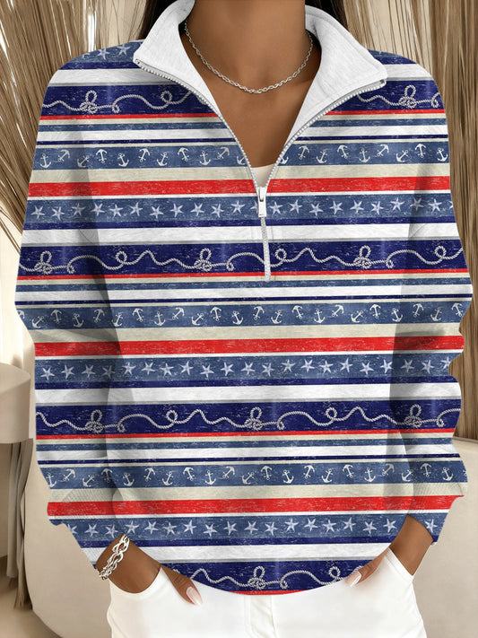 Damska bluza ze stand-kołnierzykiem w paski