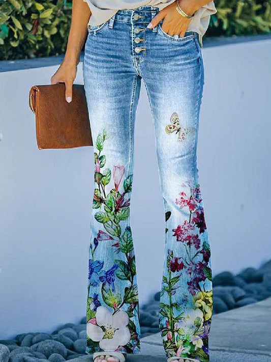 Damskie spodnie w stylu vintage z nadrukiem Faux Denim