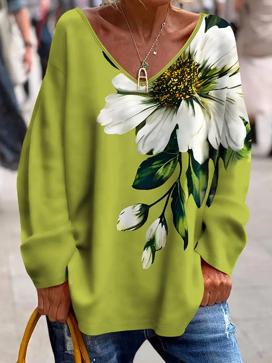 Damski top Comfort z kwiatowym nadrukiem w stylu vintage