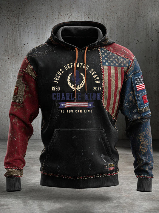 Męska bluza z długim rękawem „ Wolność nie jest darmowa ”z nadrukiem amerykańskiej flagi