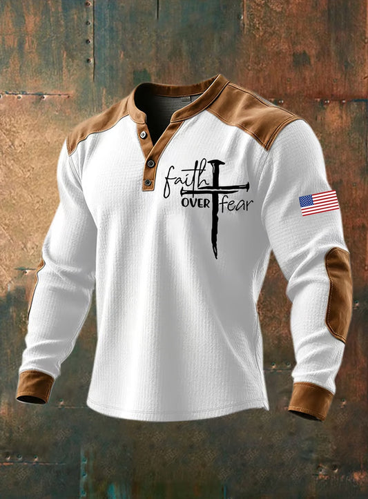 Męskie Vintage Faith Casual Henley
