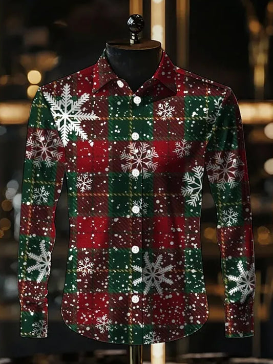 Męska koszula w stylu retro Boże Narodzenie z długim rękawem