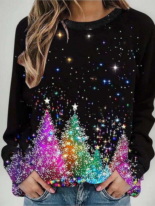 Damska retro świąteczna bluza z nadrukiem artystycznym na co dzień