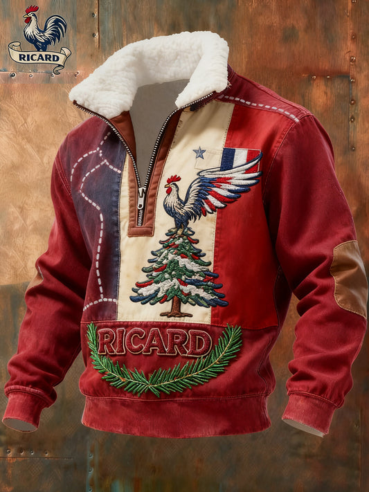 Męska francuska flaga w stylu vintage Ricard na co dzień z futrzany kołnierzykiem