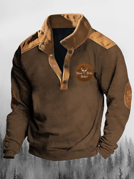 Klapa z kołnierzem z nadrukiem Western Elk Guzik luźna bluza