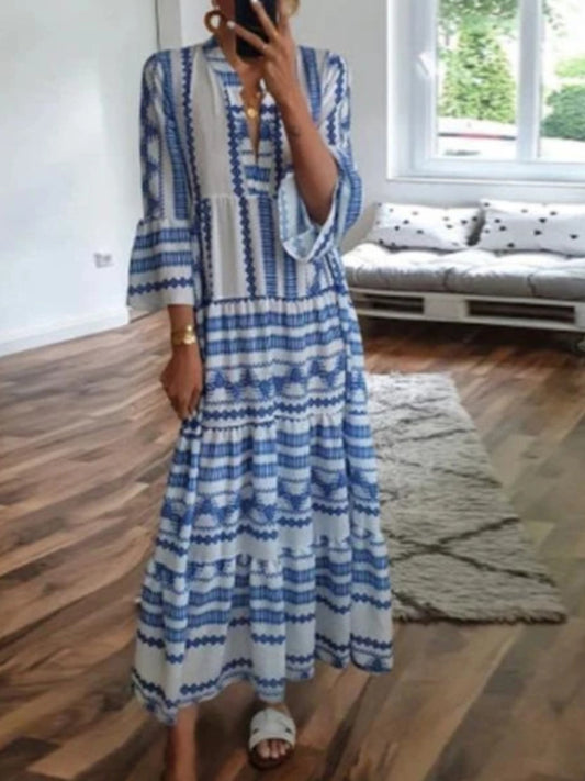 Damska retro geometryczny nadruk Maxi Spódnica Boho Spódnica