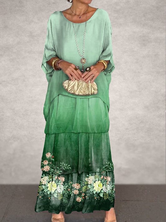 Damska sukienka maxi z nadrukiem w kwiaty w stylu vintage