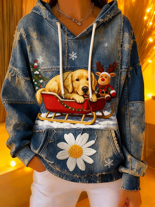 Damskie Vintage Animal Art Print Casual Retro Bluza z kapturem