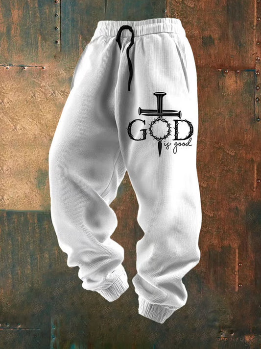 Luźne spodnie na co dzień męskie Retro Faith Print