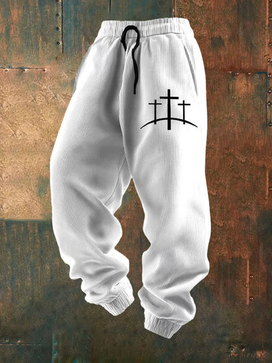 Luźne spodnie na co dzień męskie Retro Faith Print