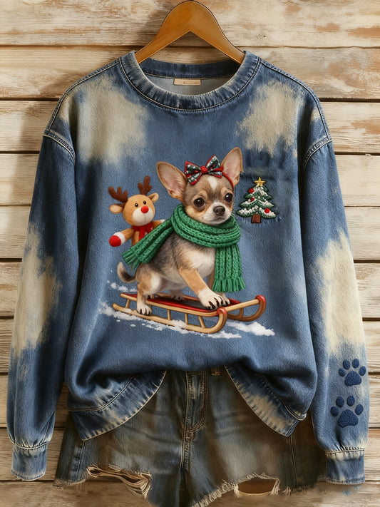 Damska bluza z kapturem w stylu vintage Christmas Animal Art Print Casual