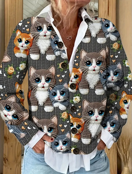 Wygodny sweter sweter damski w stylu vintage z nadrukiem zwierząt