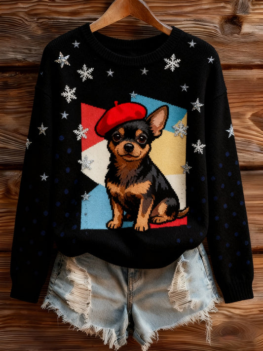 Damska bluza z kapturem w stylu vintage Christmas Animal Art Print Casual