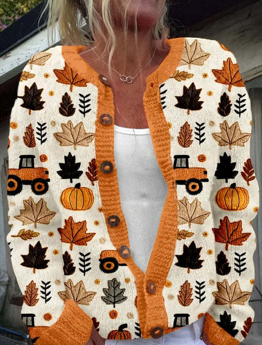 Wygodny sweter sweter damski w stylu vintage z nadrukiem jesiennym