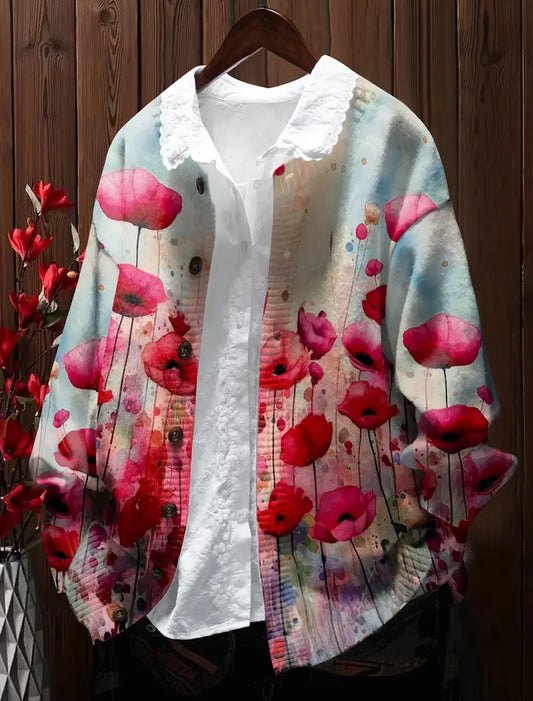 Wygodny sweter kardigan w stylu retro w stylu kwiatowym dla kobiet