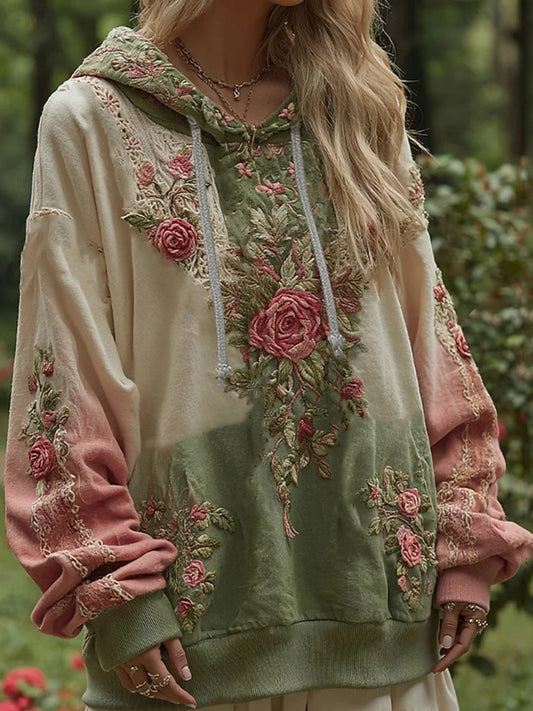 Damska bluza z kapturem w stylu vintage Bohemian Patchwork w kwiaty