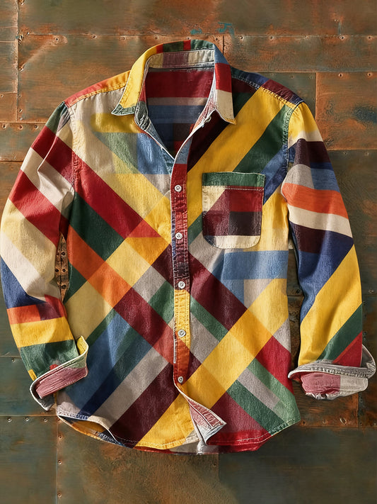 Męska koszulka z długim rękawem w stylu retro w stylu abstrakcyjnym