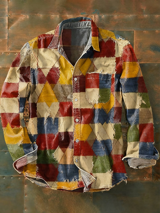 Męska koszulka z długim rękawem w stylu retro w stylu abstrakcyjnym