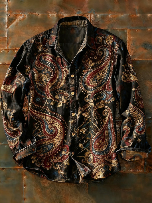 Męska koszulka z długim rękawem w stylu retro w stylu abstrakcyjnym