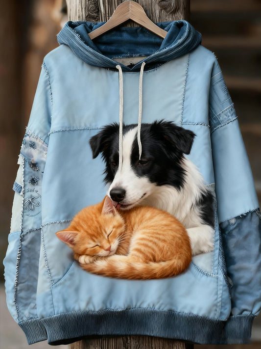 Unisex Animal Art Print Casual Vintage Bluza z kapturem