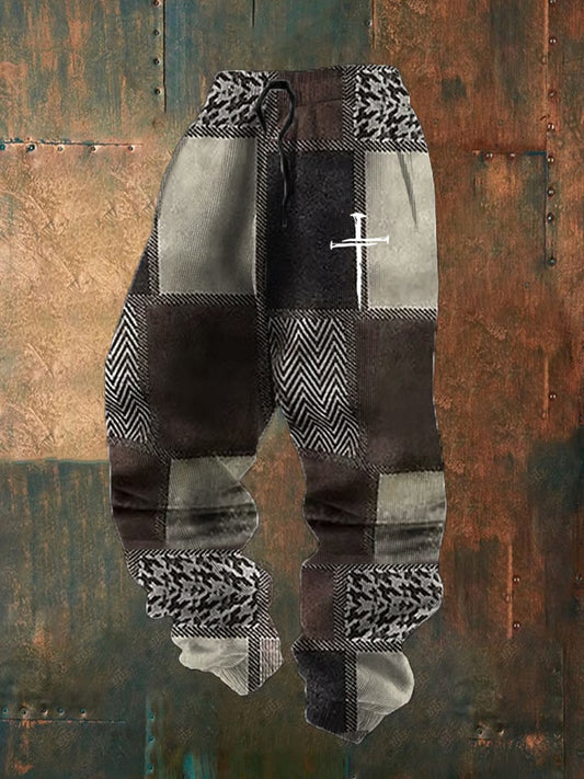 Luźne spodnie na co dzień męskie Retro Faith Print
