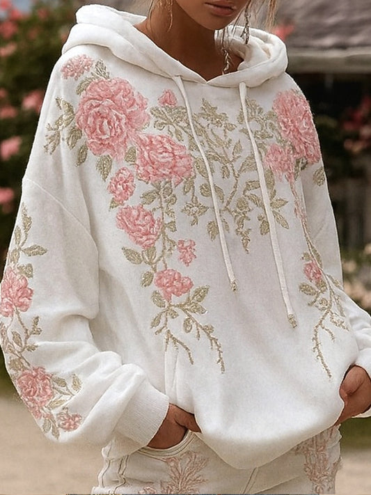 Damska bluza z kapturem w stylu vintage Bohemian Patchwork w kwiaty