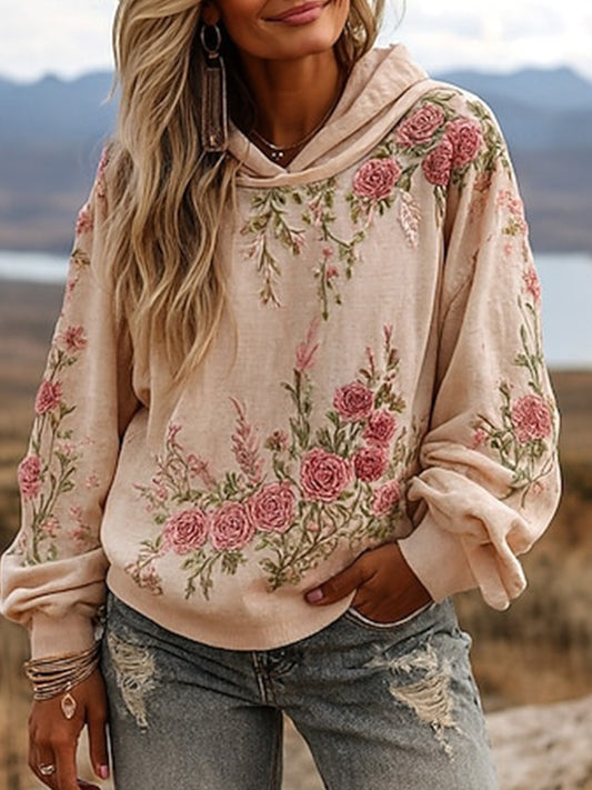 Damska bluza z kapturem w stylu vintage Bohemian Patchwork w kwiaty