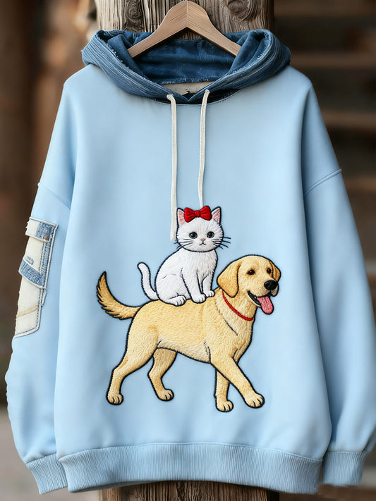 Unisex Animal Art Print Casual Vintage Bluza z kapturem