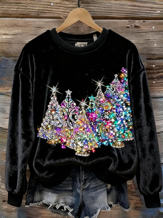 Damska świąteczna bluza w stylu vintage z nadrukiem artystycznym Przytulna flanelowa bluza