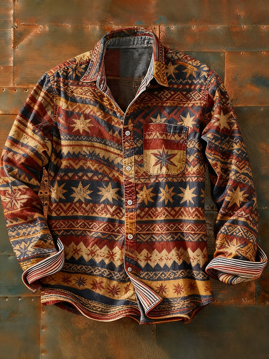 Męska koszulka z długim rękawem w stylu retro w stylu abstrakcyjnym