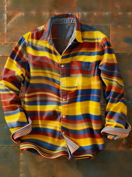 Męska koszulka z długim rękawem w stylu retro w stylu abstrakcyjnym