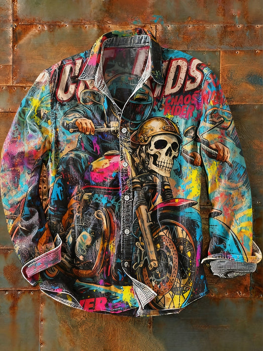 Męska koszulka z długim rękawem w stylu retro w stylu abstrakcyjnym