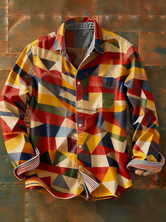 Męska koszulka z długim rękawem w stylu retro w stylu abstrakcyjnym