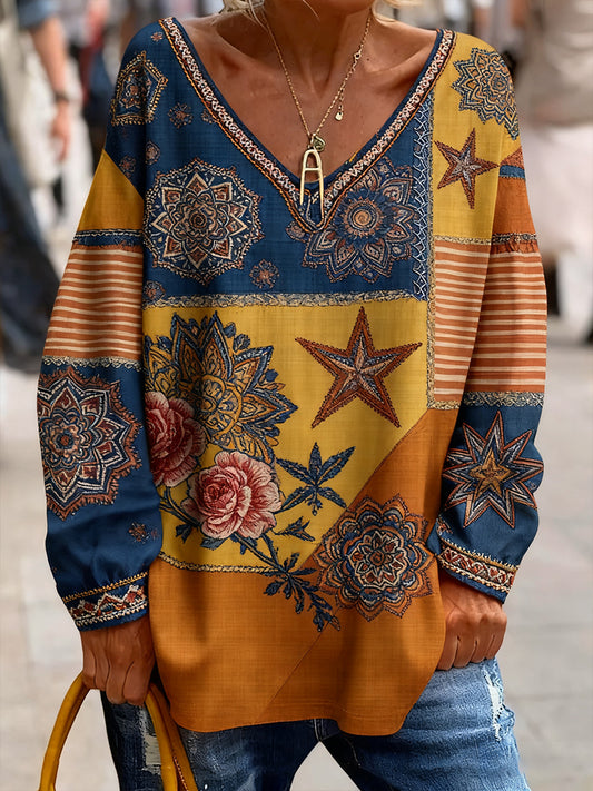 Damski top Comfort z kwiatowym nadrukiem w stylu vintage