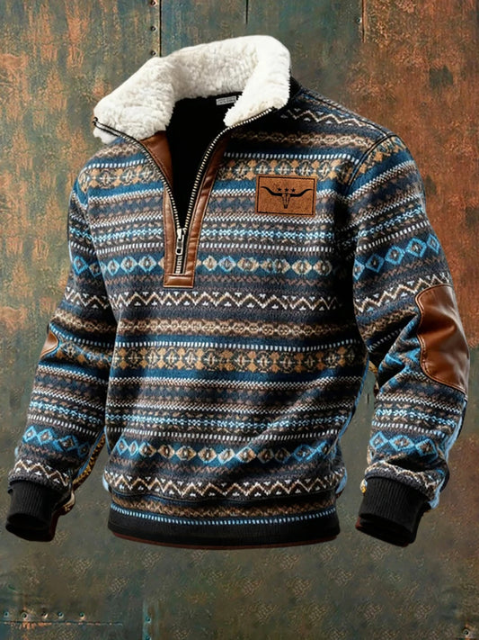 Męska koszulka z futrzaną bluzą w stylu retro z nadrukiem Western Art Print