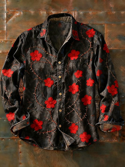 Męska koszulka z długim rękawem w stylu retro w stylu abstrakcyjnym