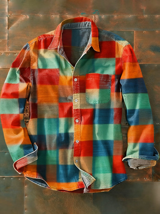 Męska koszulka z długim rękawem w stylu retro w stylu abstrakcyjnym