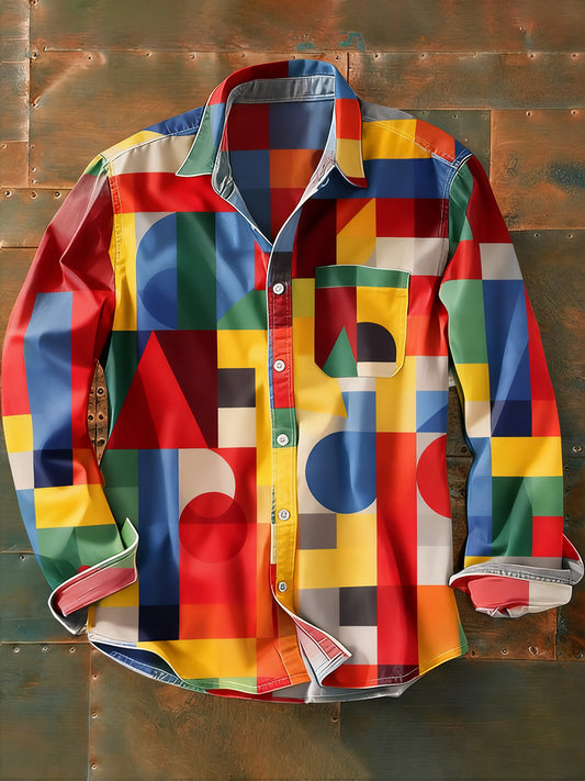 Męska koszulka z długim rękawem w stylu retro w stylu abstrakcyjnym