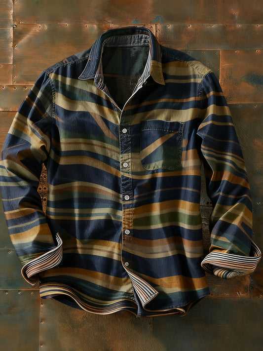 Męska koszulka z długim rękawem w stylu retro w stylu abstrakcyjnym