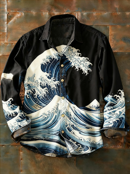 Męska koszulka z długim rękawem w stylu retro w stylu abstrakcyjnym