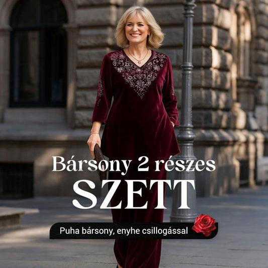 Zestaw damski z aksamitną bluzką z kryształkami i spodniami