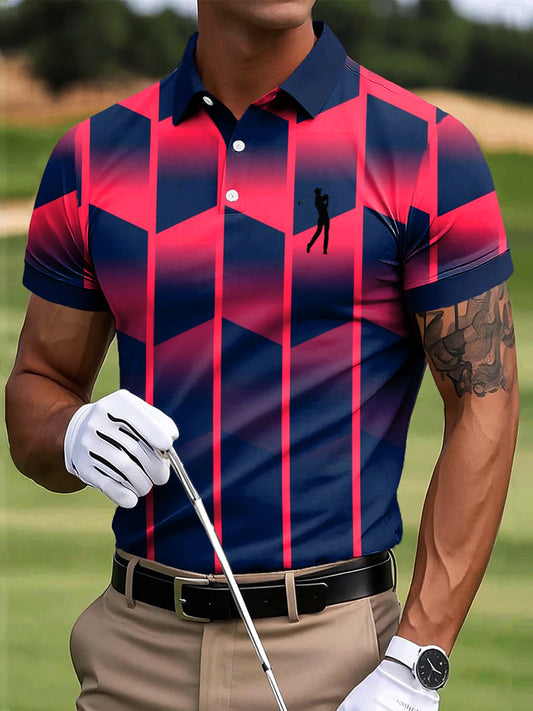 Męska koszulka polo z geometrycznym nadrukiem geometrycznym w stylu golfowym Casual Business
