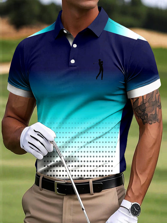 Męska koszulka polo z nadrukiem patchworku w stylu golfowym Casual